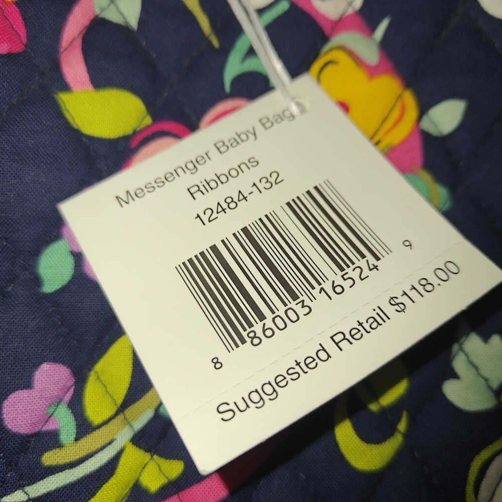 Vera Bradley Messenger Baby Bag Ribbons Navy Floral Breast Cancer Awareness 2012 - Picture 3 of 5